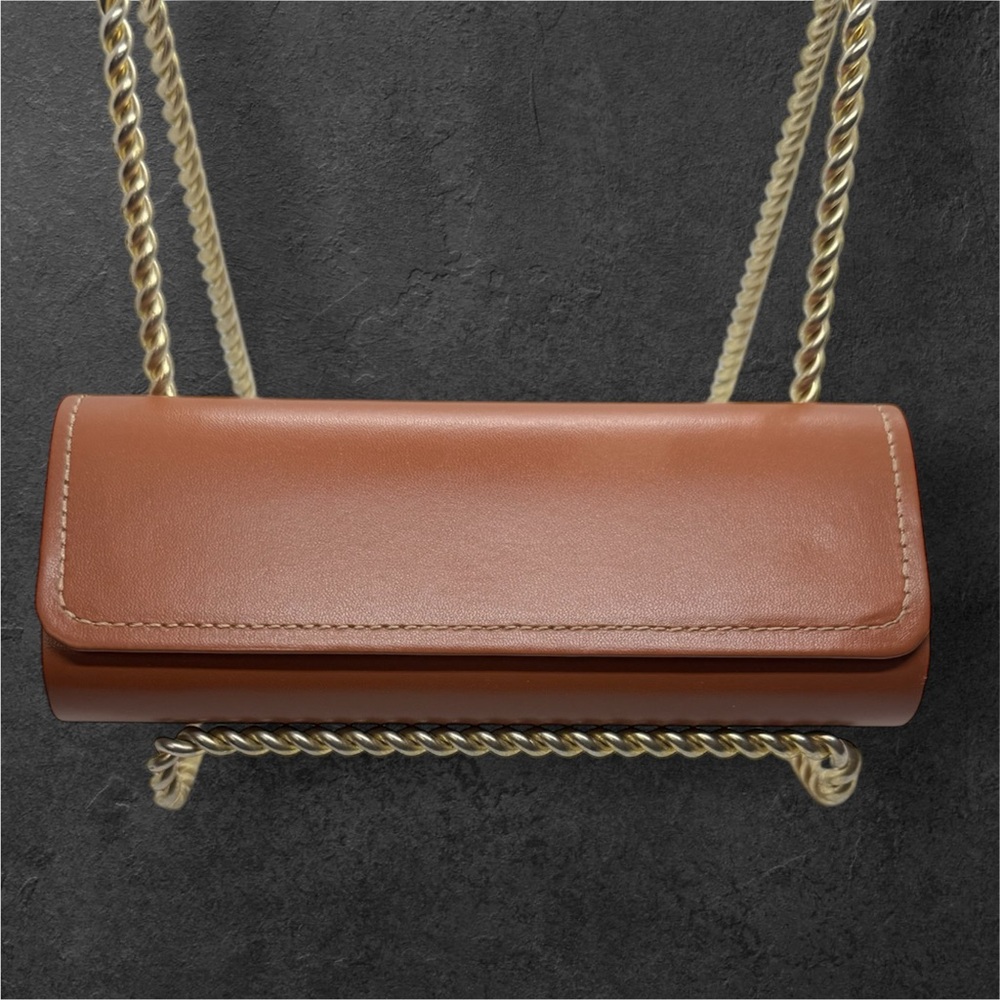 Tan Faux Leather Eyeglass Case with Magnetic Closure